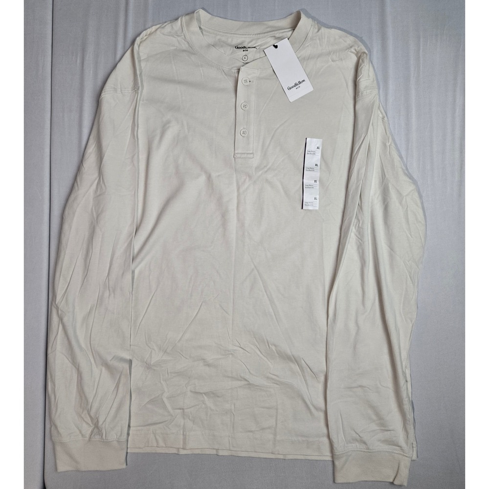Goodfellow & Co Mens XL Long Sleeve Henley Shirt Cream Off White Standard Fit
